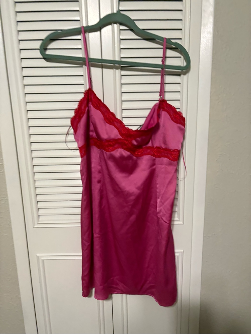 Princess Polly Pink Satin Slip with Red Lace Trim